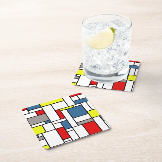 モンドリアンスタイルデザイン スクエアペーパーコースター (インサイチュ)