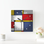 モンドリアンスタイルモダン抽象芸術アートデザイン スクエア壁時計 (ホーム)