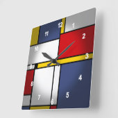 モンドリアンスタイルモダン抽象芸術アートデザイン スクエア壁時計 (傾斜)