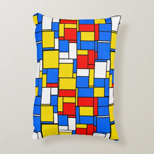 モンドリアンスタイルレッドブルーイエローブラックネームモノグラム アクセントクッション (裏面(縦))