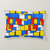 モンドリアンスタイルレッドブルーイエローブラックネームモノグラム アクセントクッション (裏面)