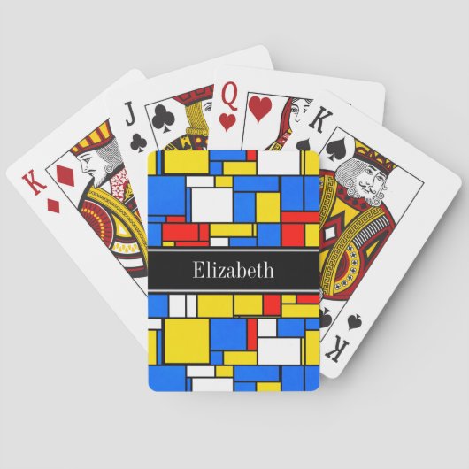 モンドリアンスタイルレッドブルーイエローブラックネームモノグラム トランプ (裏面)