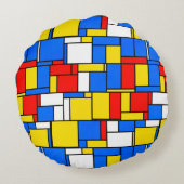 モンドリアンスタイルレッドブルーイエローブラックネームモノグラム ラウンドクッション (裏面)