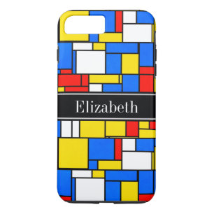 モンドリアンスタイルレッドブルーイエローブラックネームモノグラム iPhone 8 PLUS/7 PLUSケース