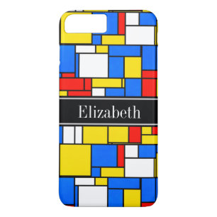 モンドリアンスタイルレッドブルーイエローブラックネームモノグラム iPhone 8 PLUS/7 PLUSケース