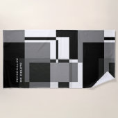 モンドリアンスタイル抽象芸術モダンパターン白黒 ビーチタオル (正面)