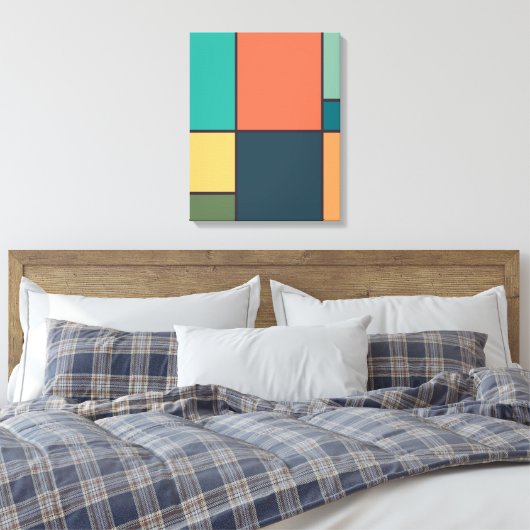 モンドリアンスタイル抽象芸術幾何学的アートレトロトーン キャンバスプリント (インサイチュ (寝室))