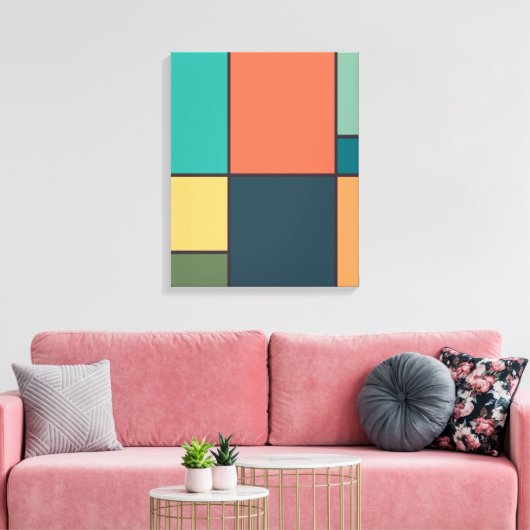 モンドリアンスタイル抽象芸術幾何学的アートレトロトーン キャンバスプリント (インサイチュ (リビング))