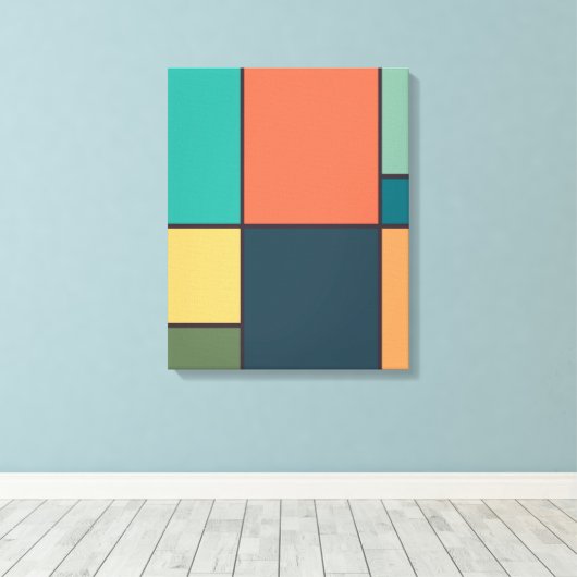 モンドリアンスタイル抽象芸術幾何学的アートレトロトーン キャンバスプリント (インサイチュ (ウッドフロア))