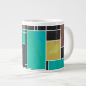 モンドリアンティール(緑がかった色)ブラウンブラックプリント ジャンボコーヒーマグカップ (正面右)