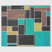 モンドリアンティール(緑がかった色)ブラウンブラックプリント ラッピングペーパー (フラット)