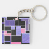 モンドリアンパープルピンクブラックプリント キーホルダー (裏面)