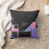 モンドリアンパープルピンクブラックプリント クッション (ブランケット)