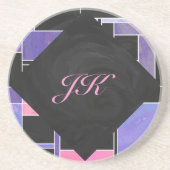 モンドリアンパープルピンクブラックプリント コースター (正面)