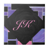 モンドリアンパープルピンクブラックプリント タイル (正面)