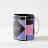 モンドリアンパープルピンクブラックプリント ツートーンマグカップ (正面右)