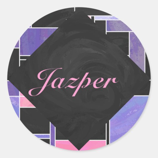 モンドリアンパープルピンクブラックプリント ラウンドシール (正面)