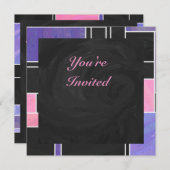 モンドリアンパープルピンクブラックプリント 招待状 (正面/裏面)