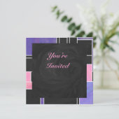 モンドリアンパープルピンクブラックプリント 招待状 (スタンド正面)