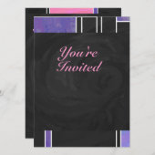 モンドリアンパープルピンクブラックプリント 招待状 (正面/裏面)
