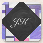 モンドリアンピンクパープルホワイトプリント コースター (正面)