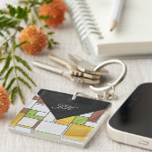 モンドリアンブラウンイエローグリーンプリント キーホルダー (正面右)