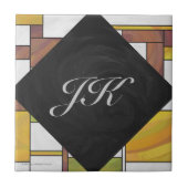 モンドリアンブラウンイエローグリーンプリント タイル (正面)