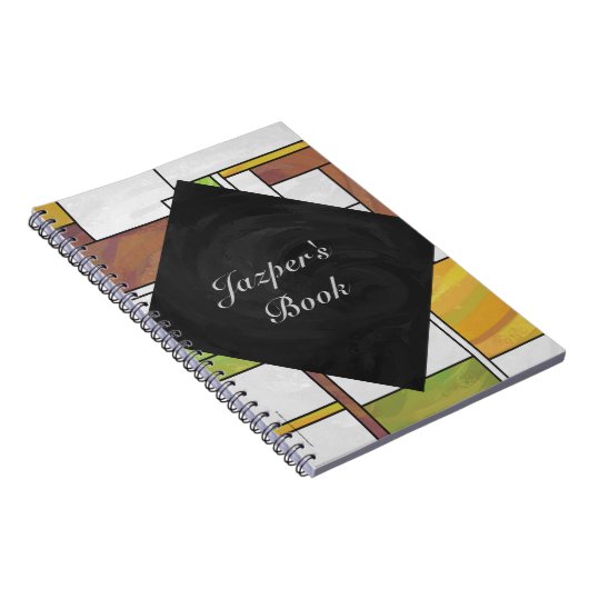 モンドリアンブラウンイエローグリーンプリント ノートブック (右側)