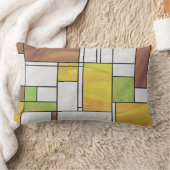 モンドリアンブラウンイエローグリーンプリント ランバークッション (ブランケット)