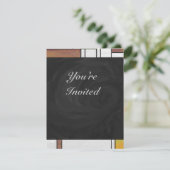 モンドリアンブラウンイエローグリーンプリント 招待状 (スタンド正面)