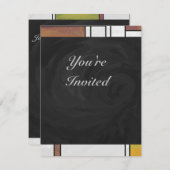 モンドリアンブラウンイエローグリーンプリント 招待状 (正面/裏面)