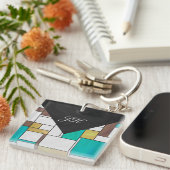 モンドリアンブラウンイエローティール(緑がかった色)プリント キーホルダー (正面右)