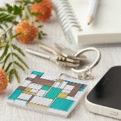 モンドリアンブラウンイエローティール(緑がかった色)プリント キーホルダー (正面右)
