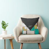 モンドリアンブラウンイエローティール（緑がかった色）プリント クッション (椅子)