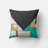 モンドリアンブラウンイエローティール（緑がかった色）プリント クッション (裏面)