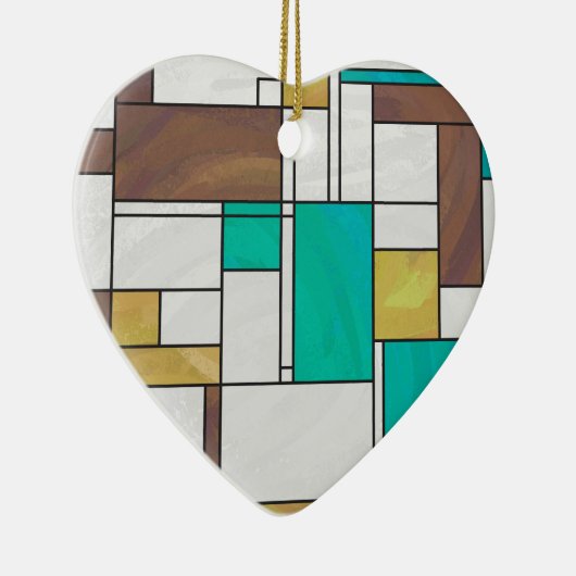 モンドリアンブラウンイエローティール(緑がかった色)プリント セラミックオーナメント (右)