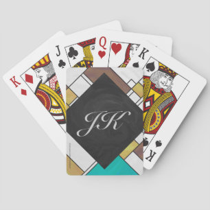 モンドリアンブラウンイエローティール（緑がかった色）プリント トランプ