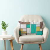 モンドリアンブラウンイエローティール(緑がかった色)プリント ランバークッション (椅子)