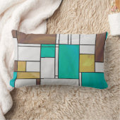 モンドリアンブラウンイエローティール(緑がかった色)プリント ランバークッション (ブランケット)