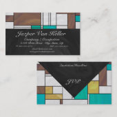 モンドリアンブラウンイエローティール（緑がかった色）プリント 名刺 (正面/裏面)