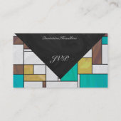 モンドリアンブラウンイエローティール（緑がかった色）プリント 名刺 (裏面)