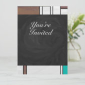 モンドリアンブラウンイエローティール(緑がかった色)プリント 招待状 (スタンド正面)