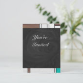 モンドリアンブラウンイエローティール(緑がかった色)プリント 招待状 (スタンド正面)