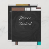 モンドリアンブラウンイエローティール(緑がかった色)プリント 招待状 (正面/裏面)