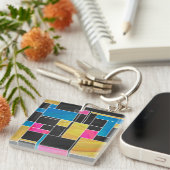 モンドリアンブルーピンクブラックプリント キーホルダー (正面右)