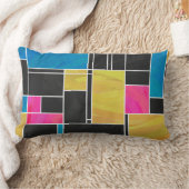 モンドリアンブルーピンクブラックプリント ランバークッション (ブランケット)