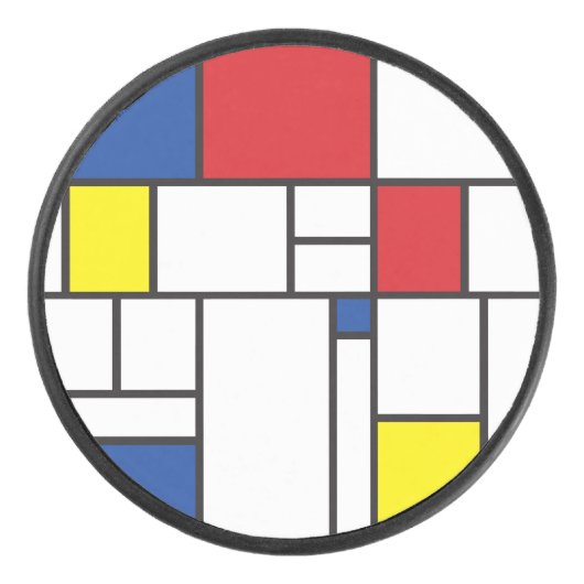 モンドリアンミニマル幾何学デスティールモダンアート アイスホッケーパック (正面)