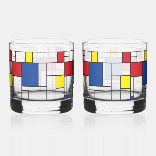 モンドリアンミニマル幾何学デスティールモダンアート ウイスキーグラス (正面)