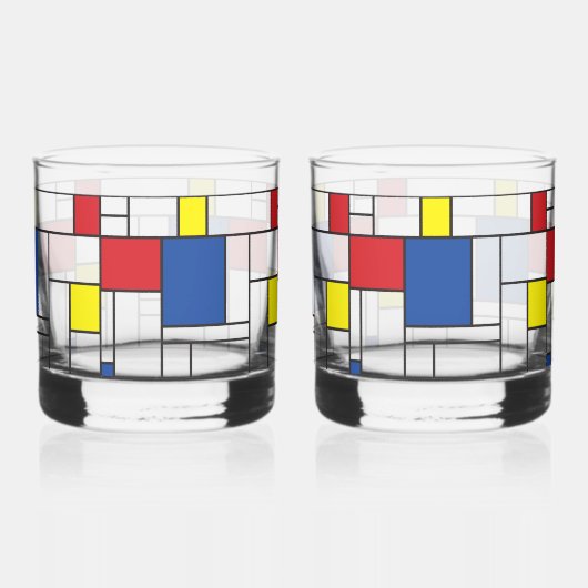 モンドリアンミニマル幾何学デスティールモダンアート ウイスキーグラス (裏面)