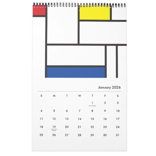 モンドリアンミニマル幾何学デスティールモダンアート カレンダー (1月 2026)